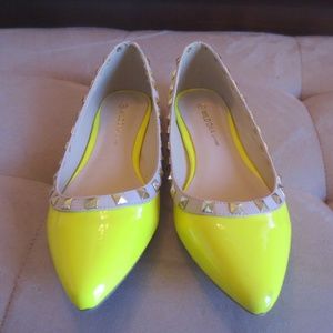 Wild Diva Lounge Neon Yellow Studded Flats